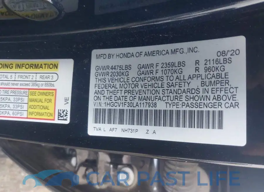 1HGCV1F30LA117938# 9