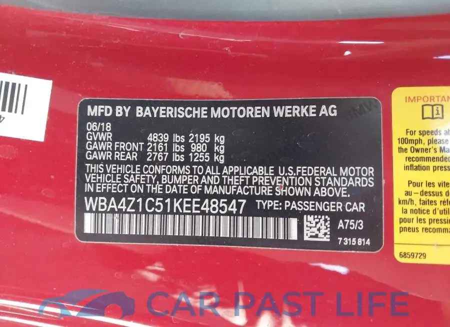 WBA4Z1C51KEE48547# 9