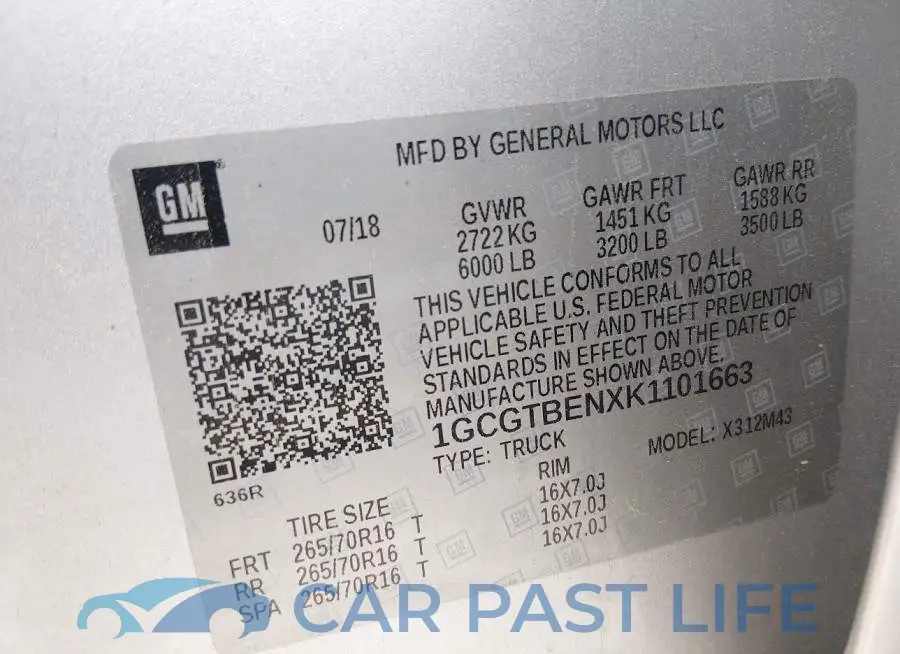 1GCGTBENXK1101663# 9