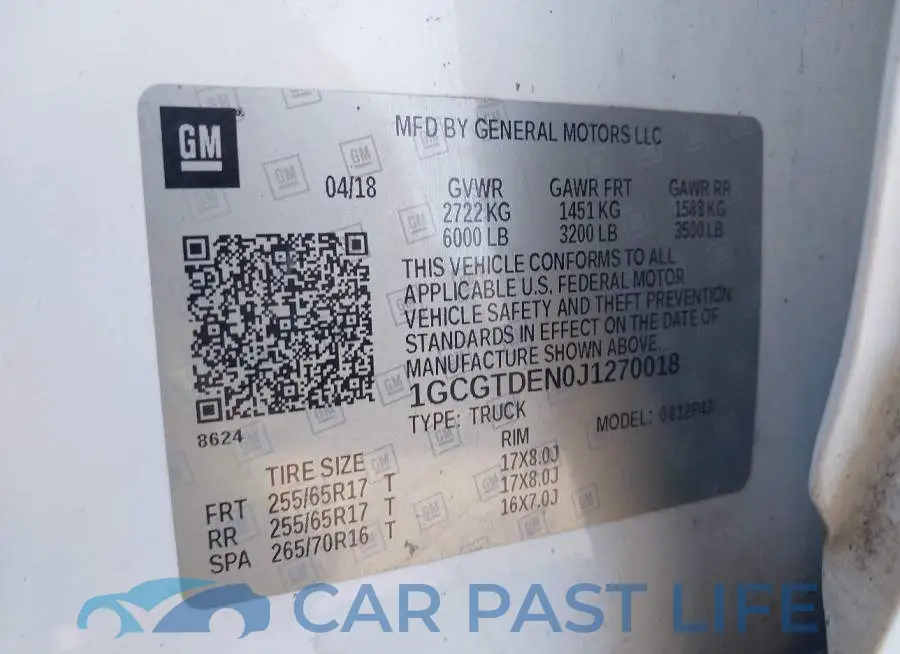 1GCGTDEN0J1270018# 9