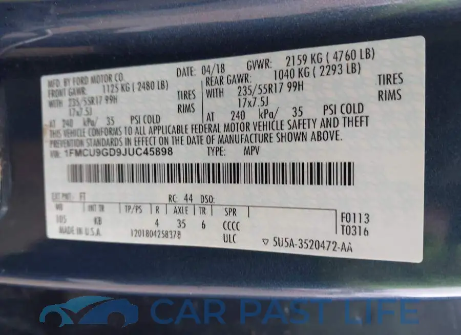 1FMCU9GD9JUC45898# 9