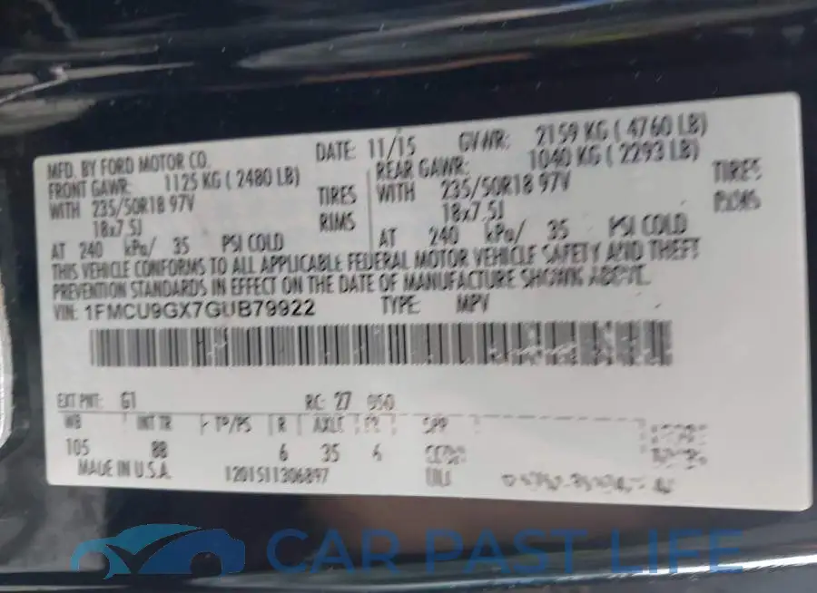 1FMCU9GX7GUB79922# 9