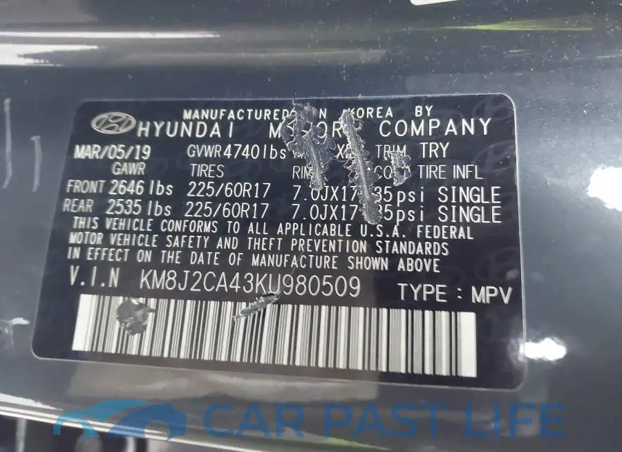 KM8J2CA43KU980509# 9