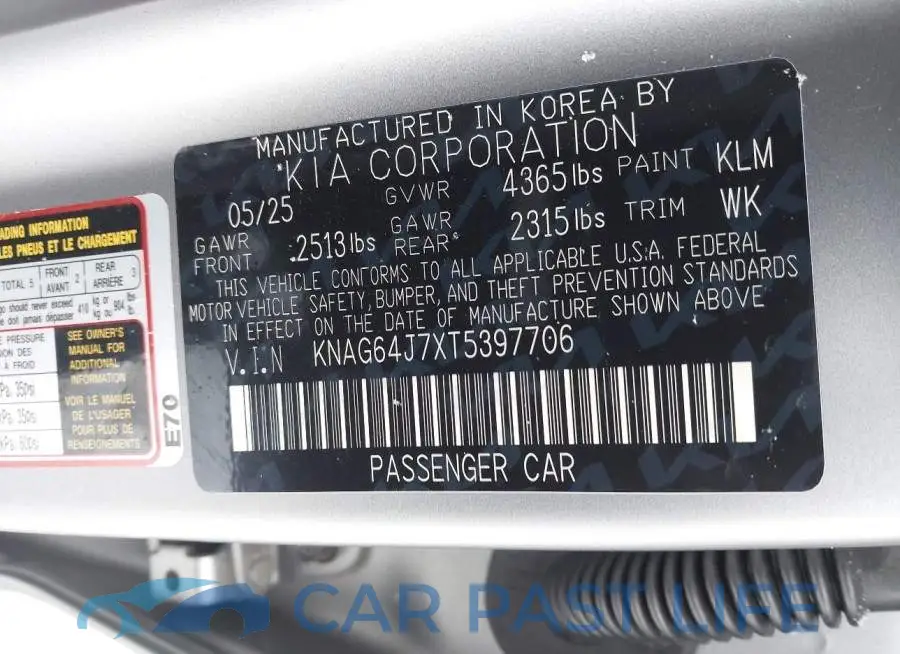 KNAG64J7XT5397706# 9