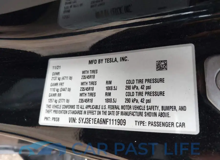 5YJ3E1EA6NF111909# 8