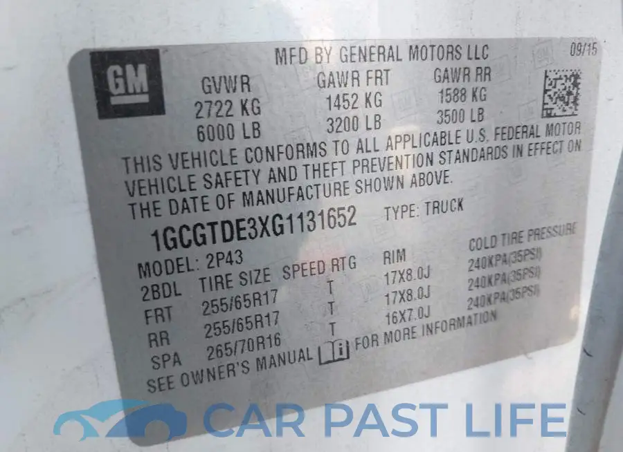 1GCGTDE3XG1131652# 9