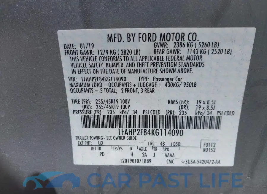 1FAHP2F84KG114090# 9