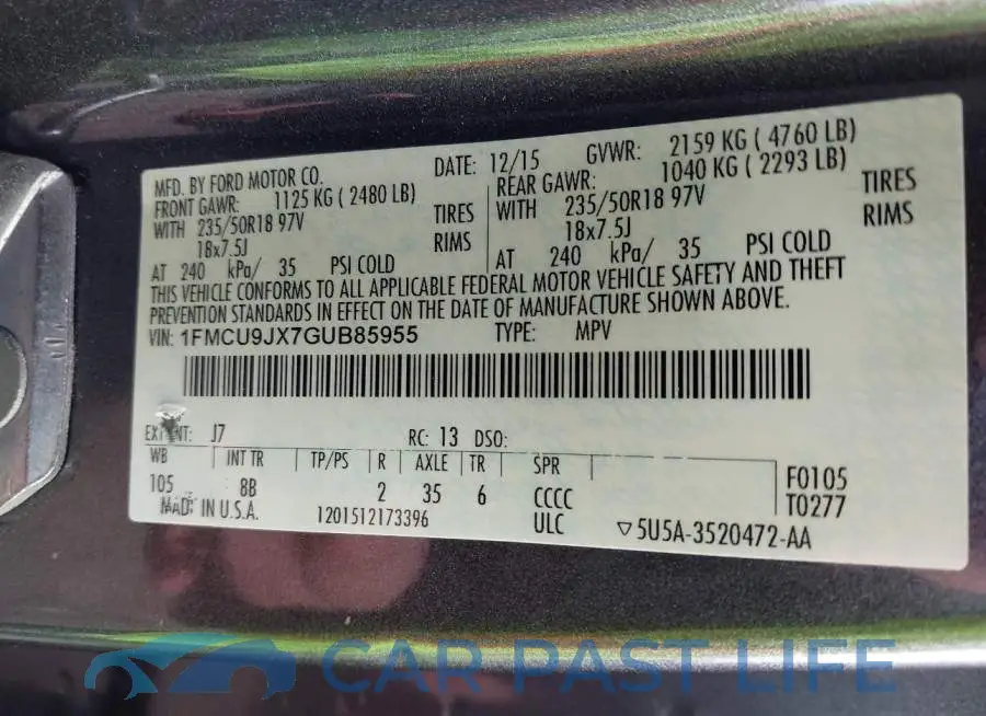 1FMCU9JX7GUB85955# 9
