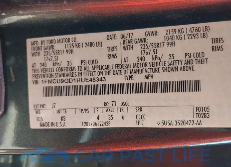 1FMCU9GD1HUE48343# 9