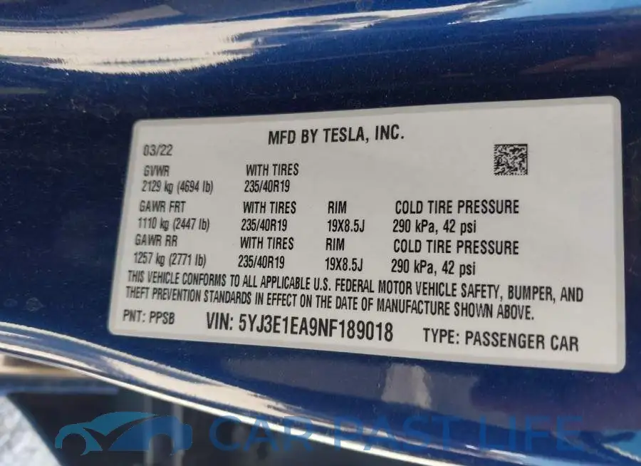 5YJ3E1EA9NF189018# 9