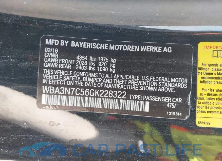 WBA3N7C56GK228322# 9
