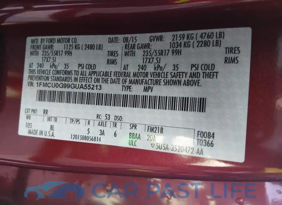 1FMCU0G99GUA55213# 9