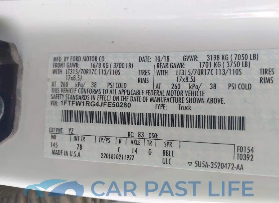 1FTFW1RG4JFE50280# 9
