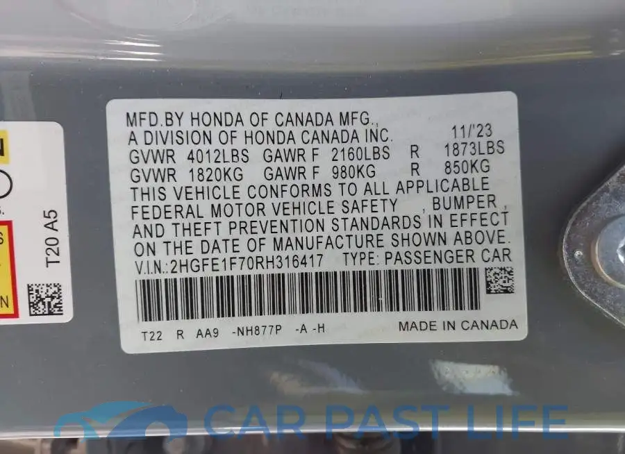 2HGFE1F70RH316417# 9