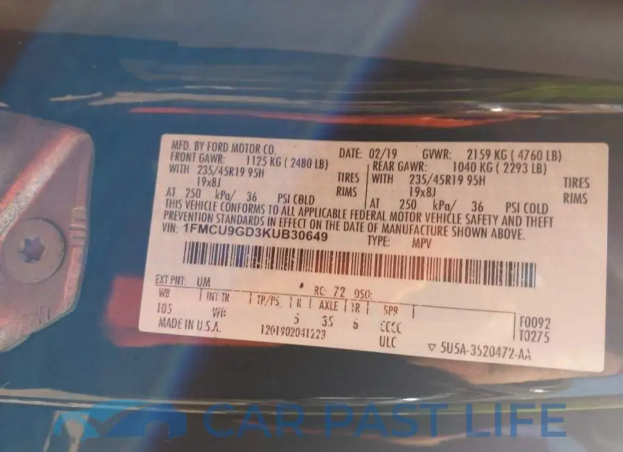1FMCU9GD3KUB30649# 9