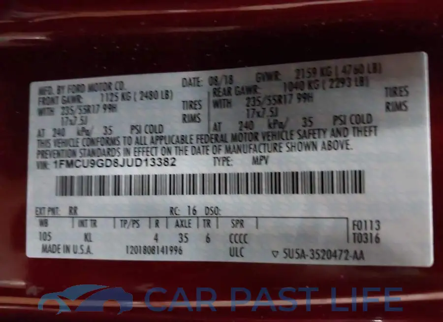 1FMCU9GD8JUD13382# 9