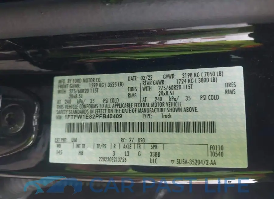 1FTFW1E82PFB40409# 9