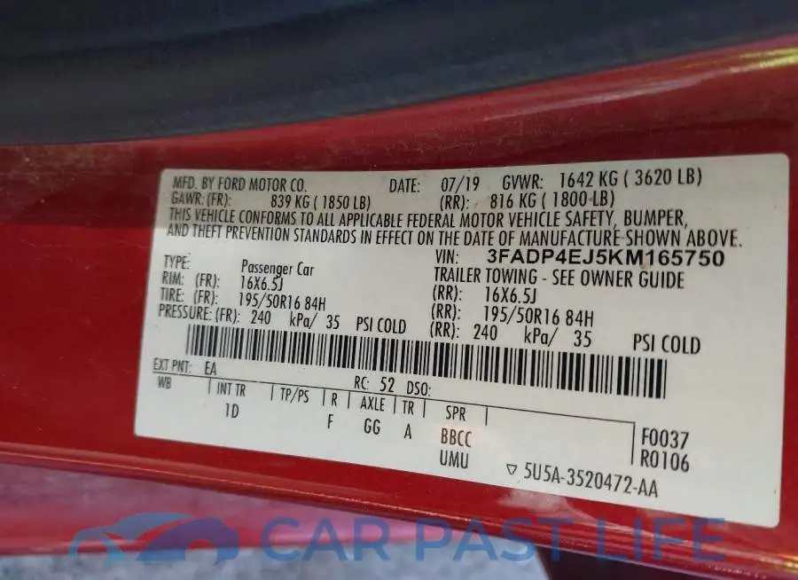 3FADP4EJ5KM165750# 9