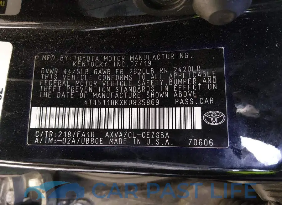 4T1B11HKXKU835869# 9