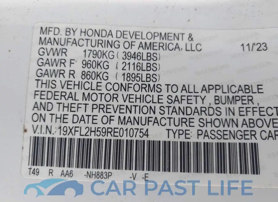 19XFL2H59RE010754# 9