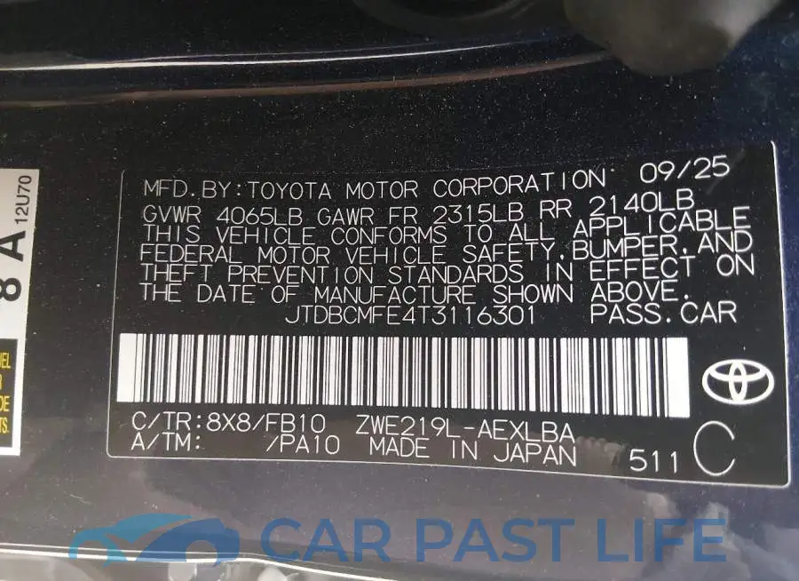 JTDBCMFE4T3116301# 9