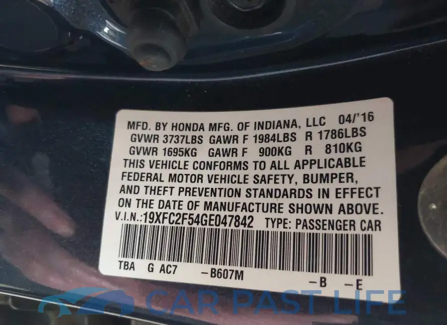 19XFC2F54GE047842# 9