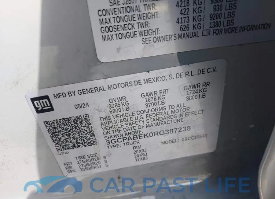 3GCPABEK0RG387238# 9