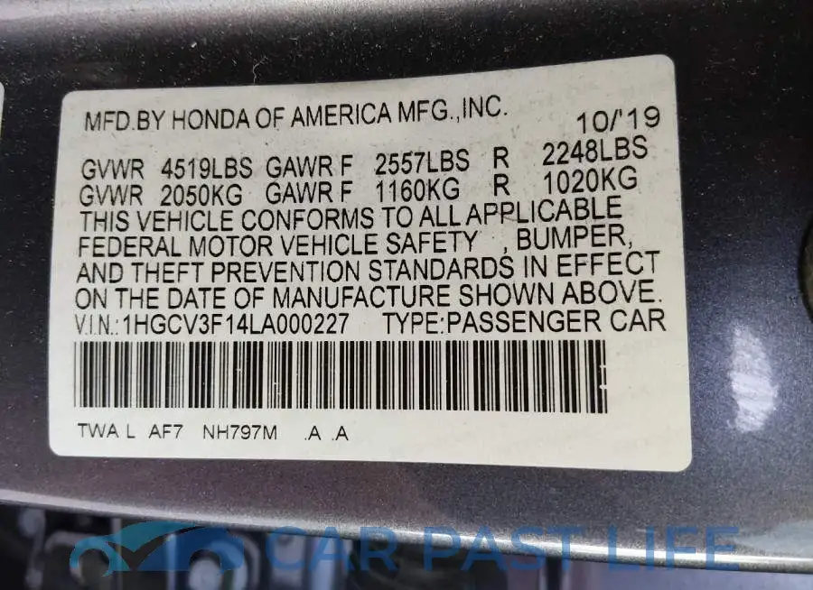 1HGCV3F14LA000227# 9