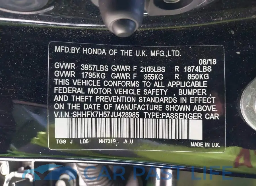SHHFK7H57JU428985# 9