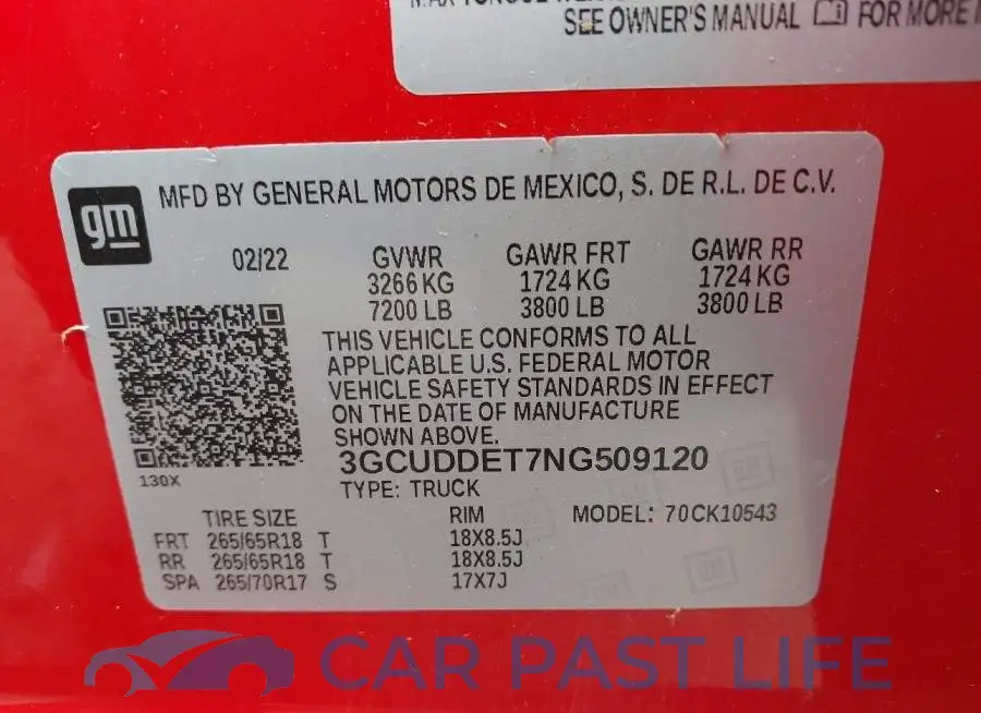 3GCUDDET7NG509120# 9