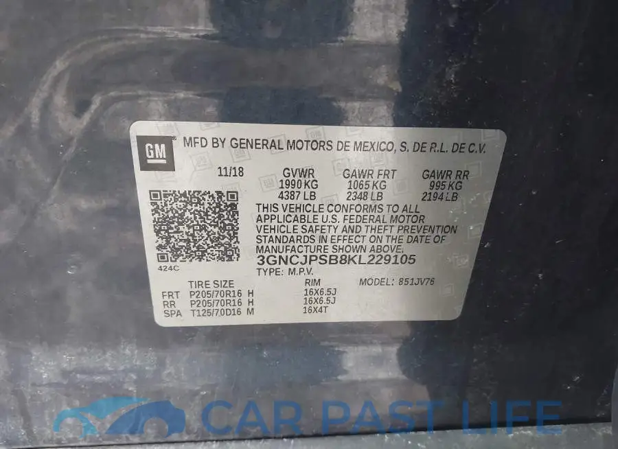 3GNCJPSB8KL229105# 9