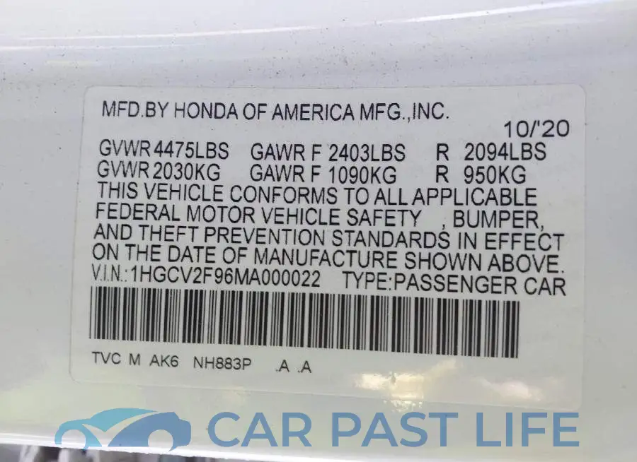 1HGCV2F96MA000022# 9
