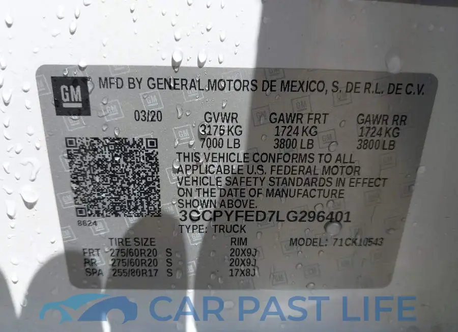 3GCPYFED7LG296401# 9