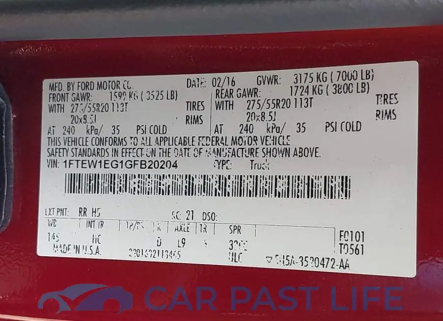 1FTEW1EG1GFB20204# 9