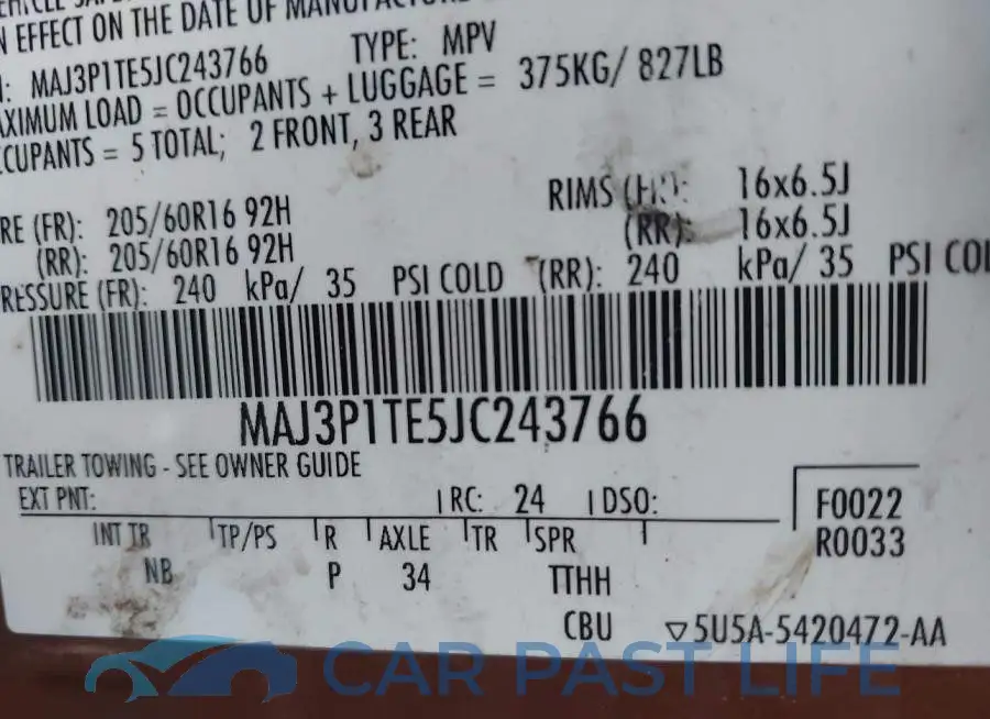 MAJ3P1TE5JC243766# 9