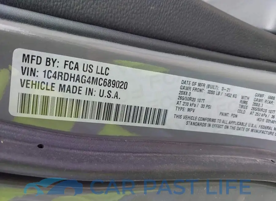 1C4RDHAG4MC689020# 9