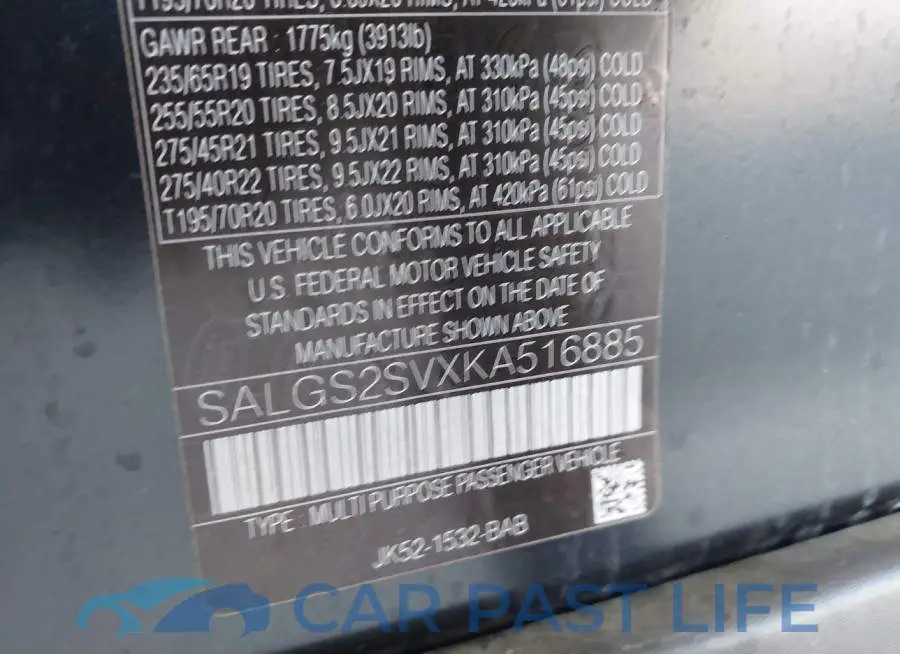 SALGS2SVXKA516885# 9