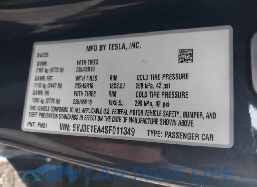 5YJ3E1EA4SF011349# 9