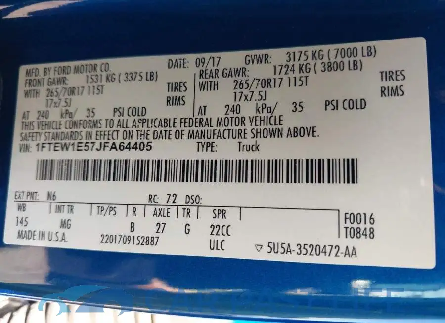1FTEW1E57JFA64405# 9