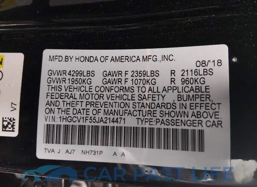 1HGCV1F55JA214471# 9