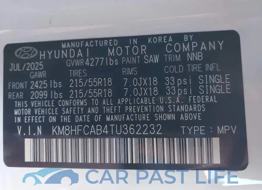 KM8HFCAB4TU362232# 9
