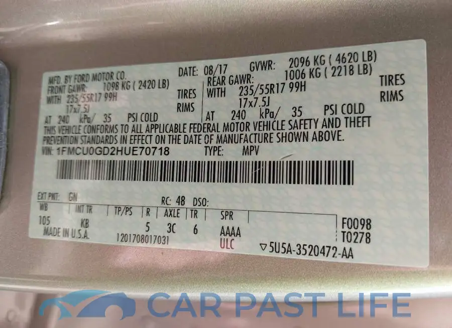 1FMCU0GD2HUE70718# 9