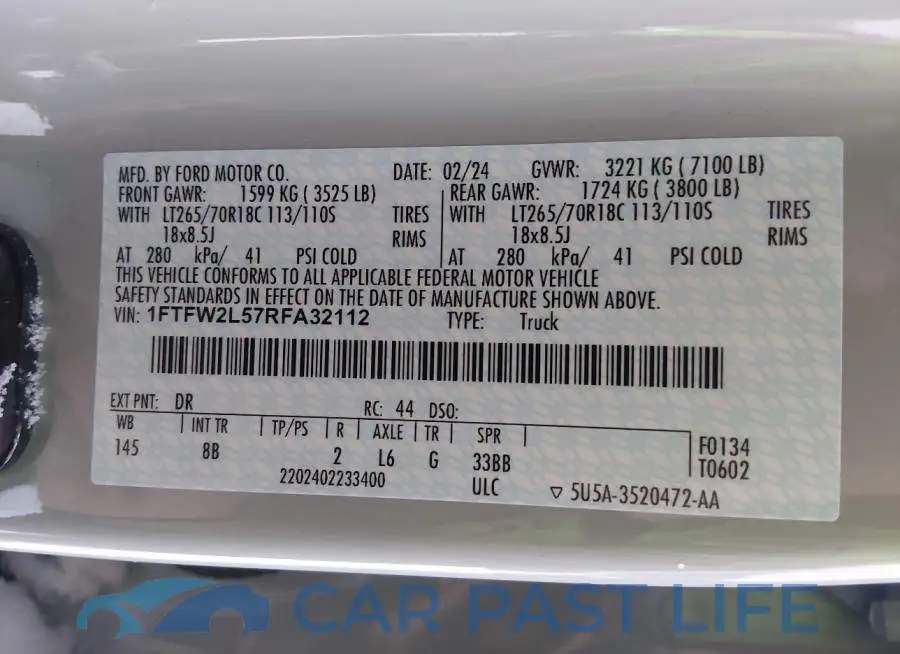 1FTFW2L57RFA32112# 9
