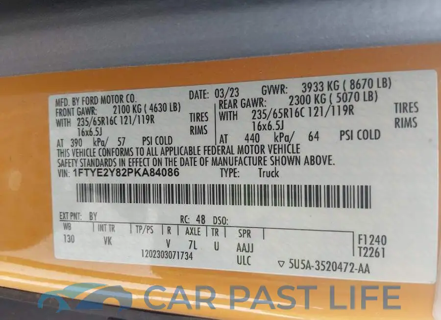 1FTYE2Y82PKA84086# 8