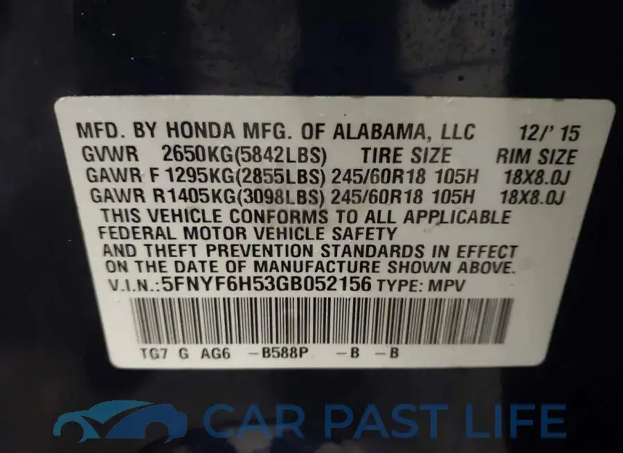 5FNYF6H53GB052156# 9