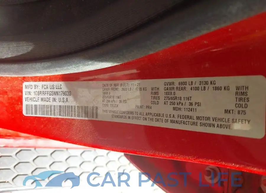 1C6RRFFG5NN179030# 9