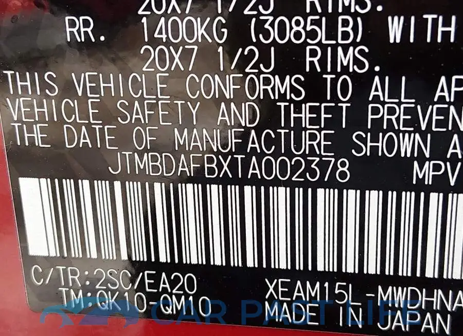 JTMBDAFBXTA002378# 9