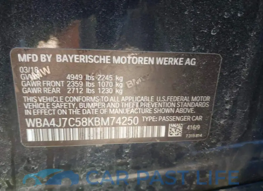 WBA4J7C58KBM74250# 9