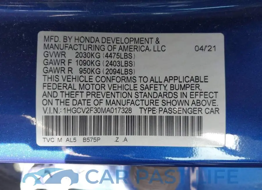 1HGCV2F30MA017328# 9