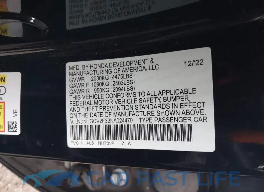 1HGCV2F33NA024470# 9